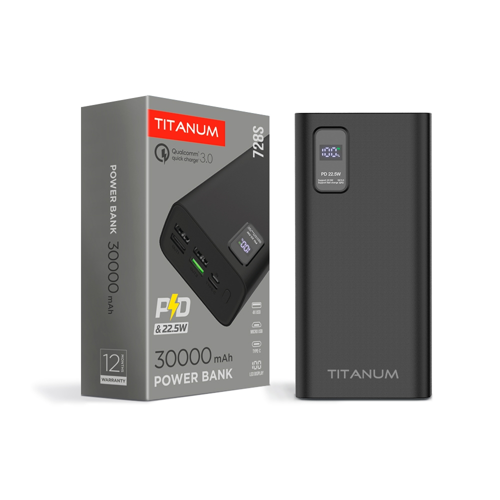 TITANUM Power bank 30000mAh  TPB-728S 22.5W QC+PD Black