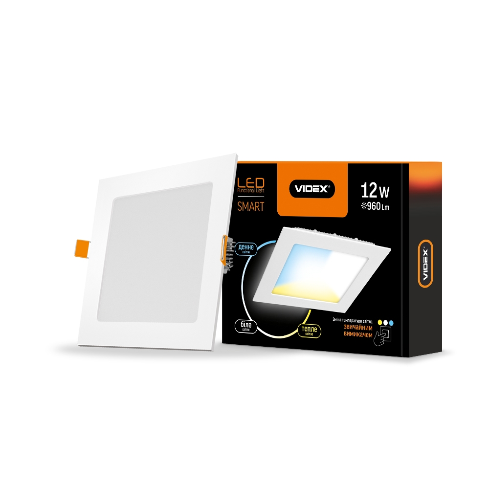 VIDEX LED-Світильник 12W 3000-6200K С3 з регул. колірності (квадрат) VL-DLSС3-12