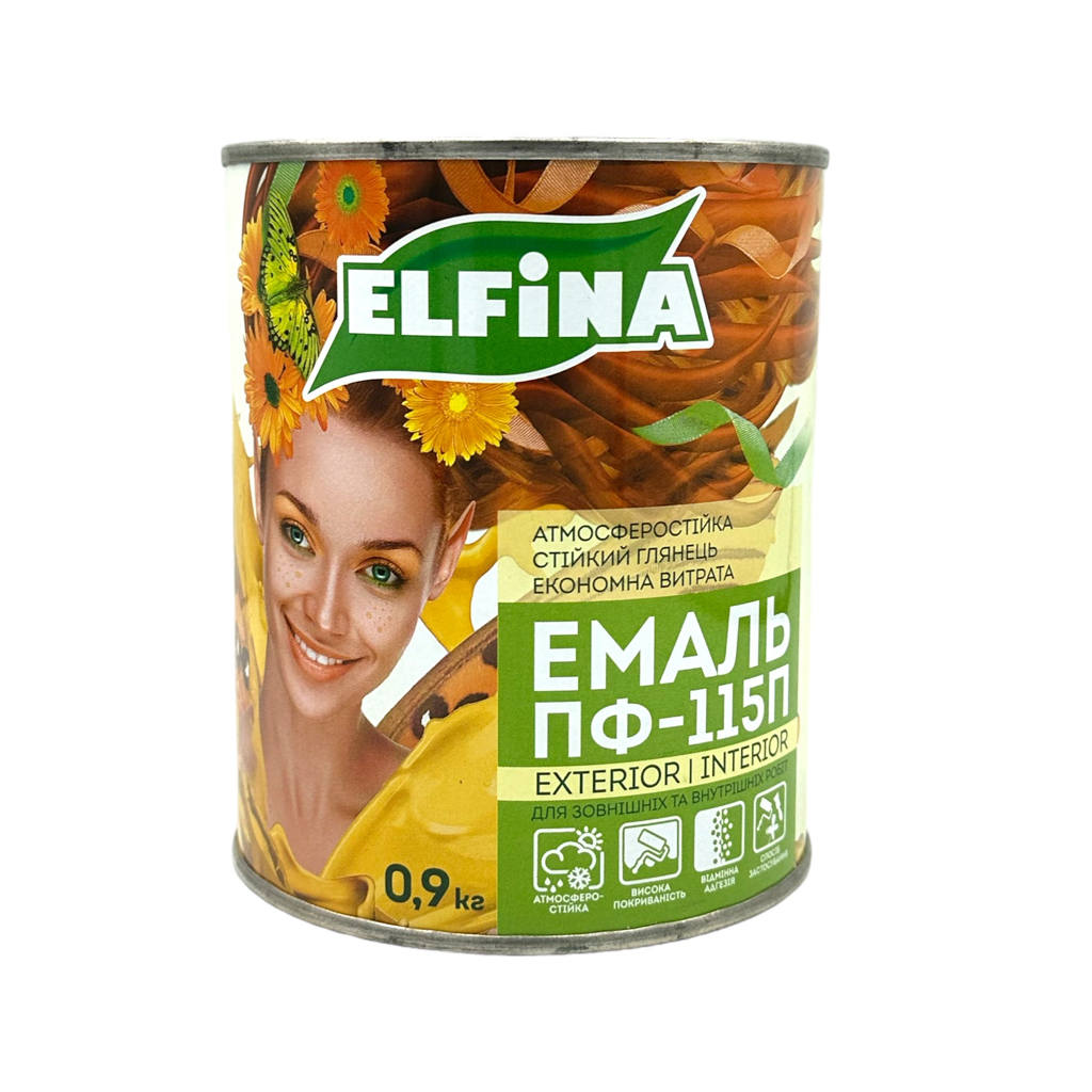 ELFINA Емаль алкідна ПФ-115  0,9кг. (ЗЕЛЕНА)