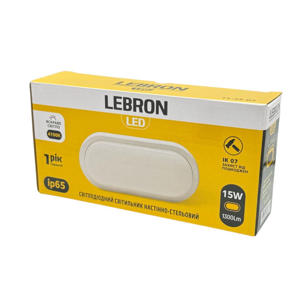 LEBRON LED-Світильник накладний (овал) 15W 4100K 1300Lm IP65 L-WLO 15-35-07-1