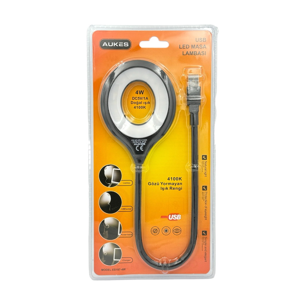 AUKES LED-Світильник USB DC5V/1A 4W 4100K (чорний) ES197-4W