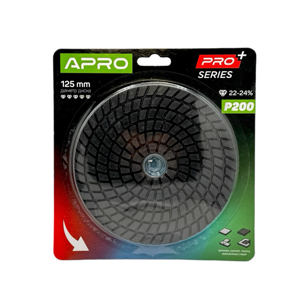 APRO PRO Круг шліфувальний для плитки (черепашка) Ø125мм. P200 812202
