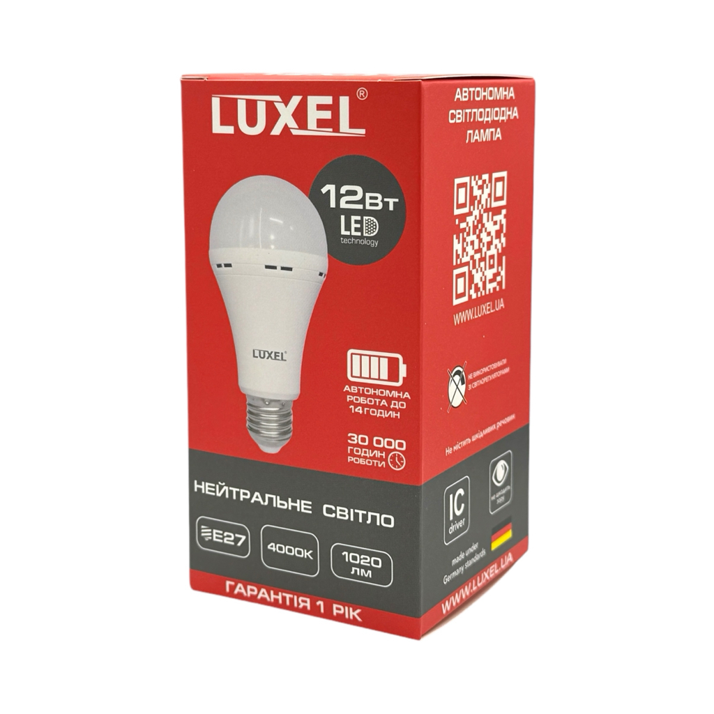LUXEL LED-Лампа акумуляторна 12W E27 4000K 1020Lm A70 064-NEL