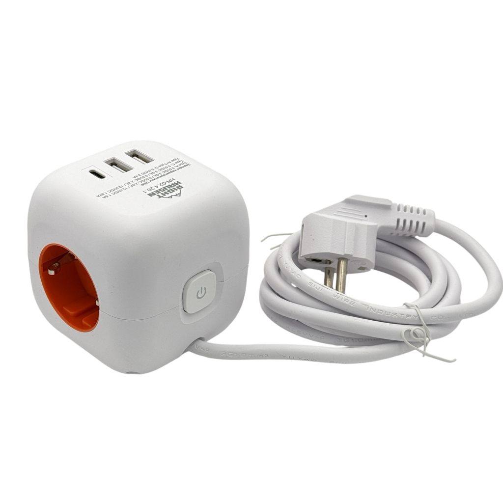 RightHausen Удлинитель электрический 3р./1,5м. с/с + выключатель, Type-C, 2*USB (белый) HN-024201