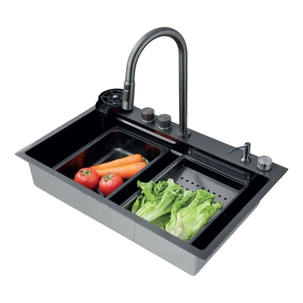 ZERIX ZH7546-SET-01 NANO-BLACK Кухонна мийка багатофункціональна 750*460*215мм. (з PVD  покриттям)