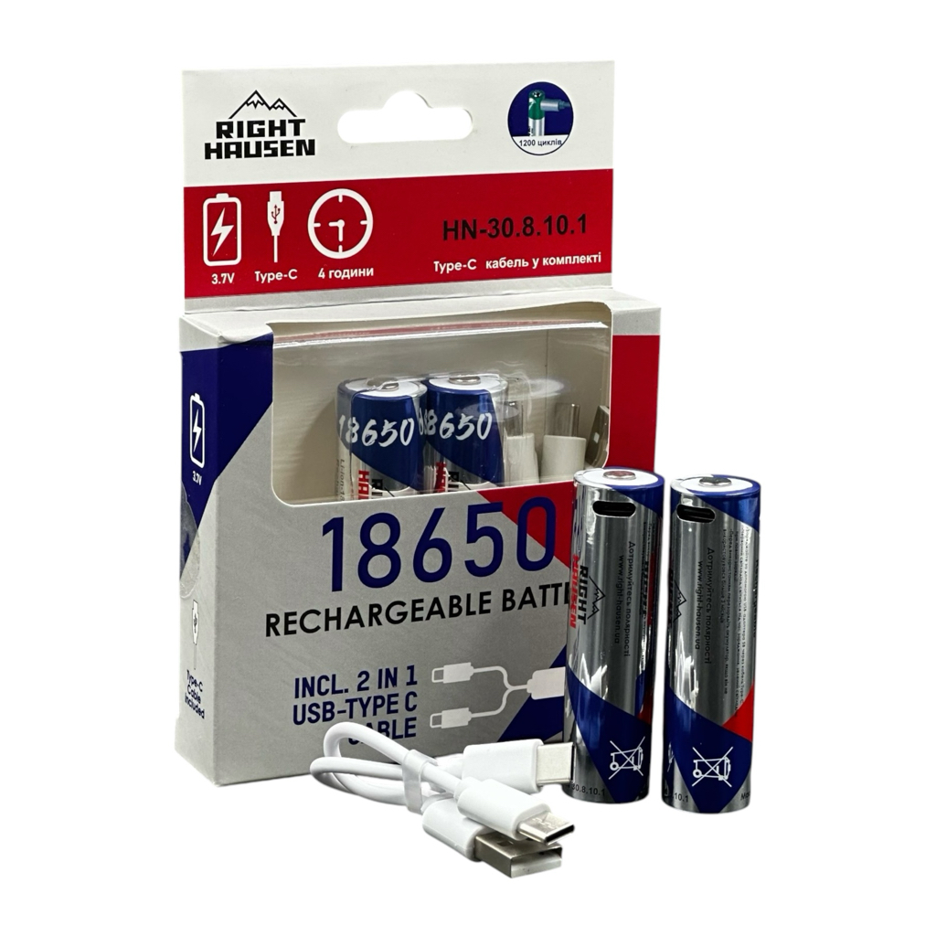 RightHausen Комплект акумуляторів 18650 3,7V 2000mA з Type-C кабель в комлекті (уп./2шт.) HN-308101