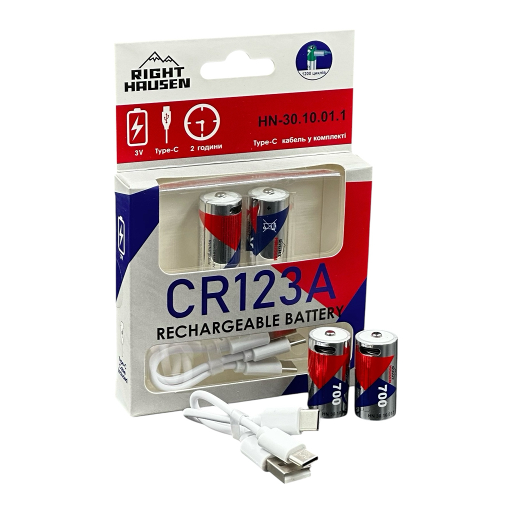 RightHausen Комплект акумуляторів CR123A 3V 700mA з Type-C кабель в комлекті (уп./2шт.) HN-3010011