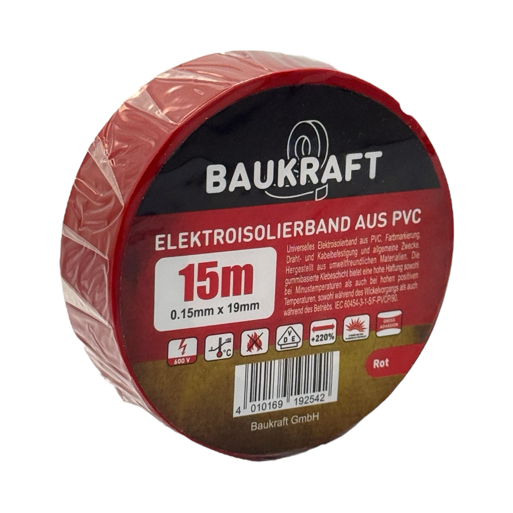 BAUKRAFT Изоляционная лента 0,15мм.*19мм.*15м. (красная) 166490