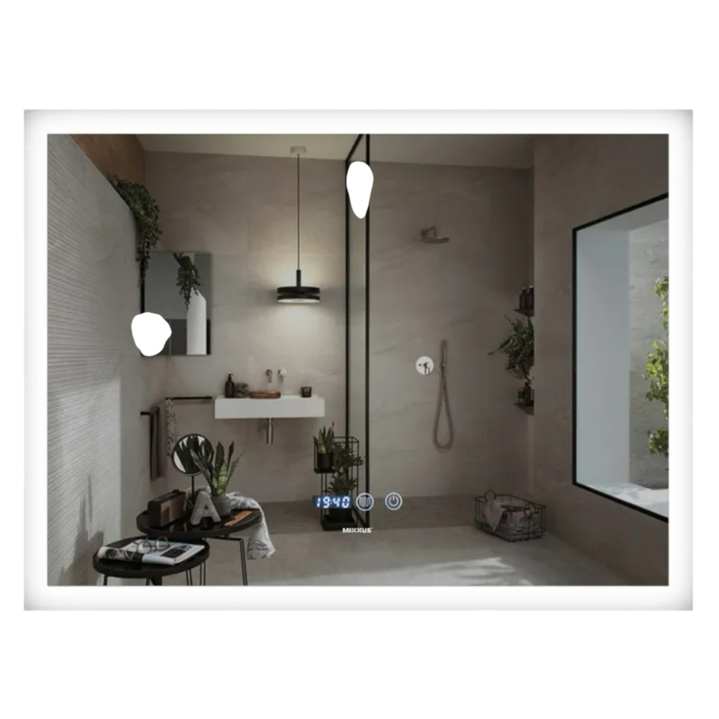 MIXXUS FLAT MR04-80x60 Дзеркало (LED Touch, Anti-fog, димер, регулювання яскравості, годинник) (MI6928)