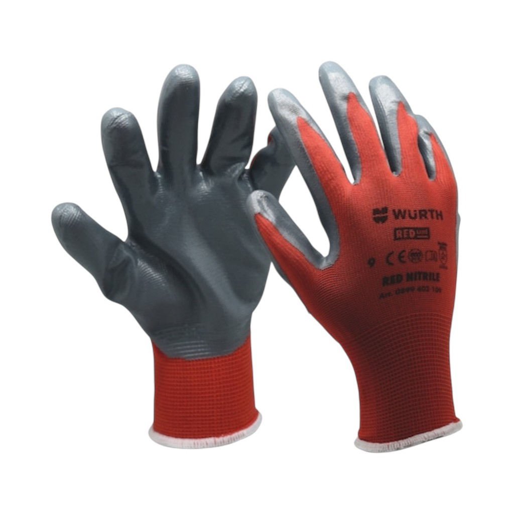 WURTH Перчатки защитные RED NITRILE полиэстр, покрытие нитрил (9) 0899403109
