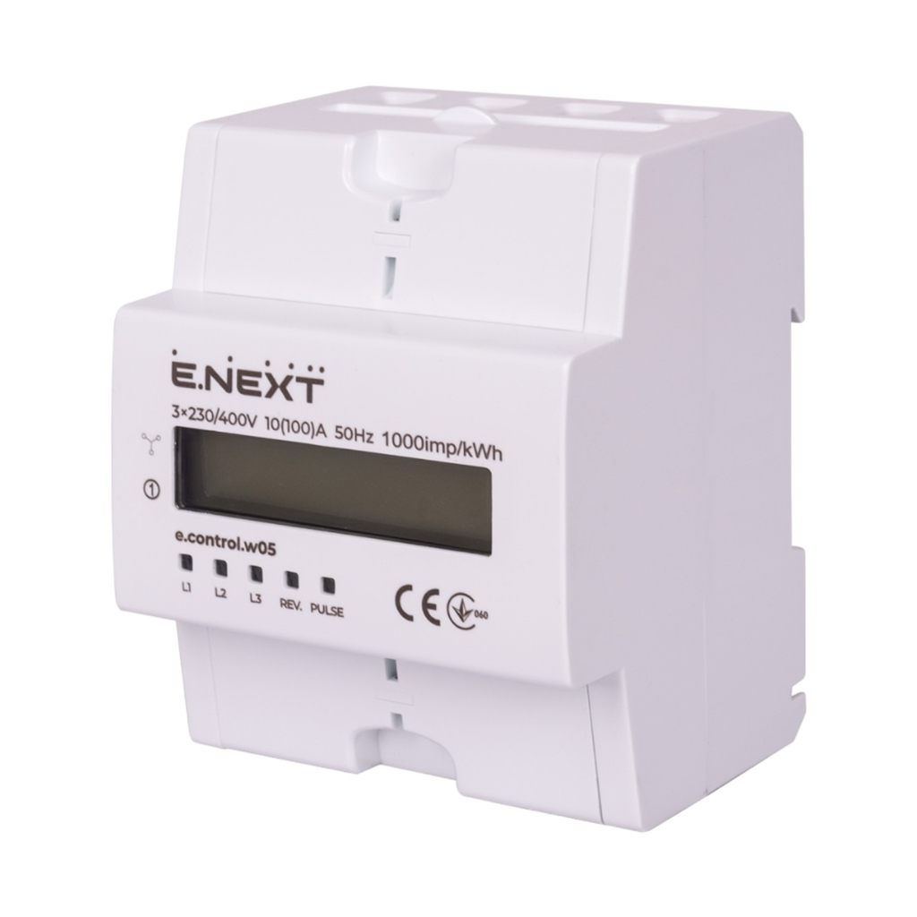 E.NEXT Лічильник трифазний e.control.w05 10(100)А електронний клас 1.0 (некомер)