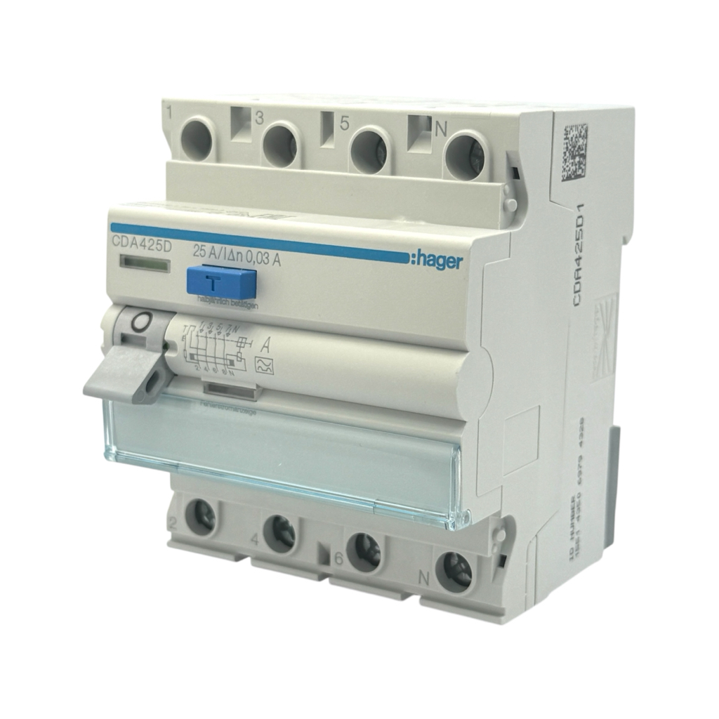 Hager Дифреле (ПЗВ) 3P+N, 25A, 30mA, 6kА CDA425D