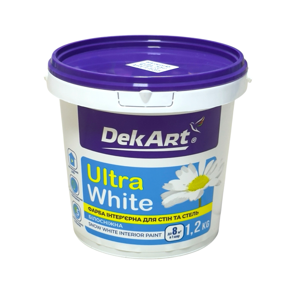 DekArt Ultra White Краска акриловая для СТЕН и потолков 1,2кг.