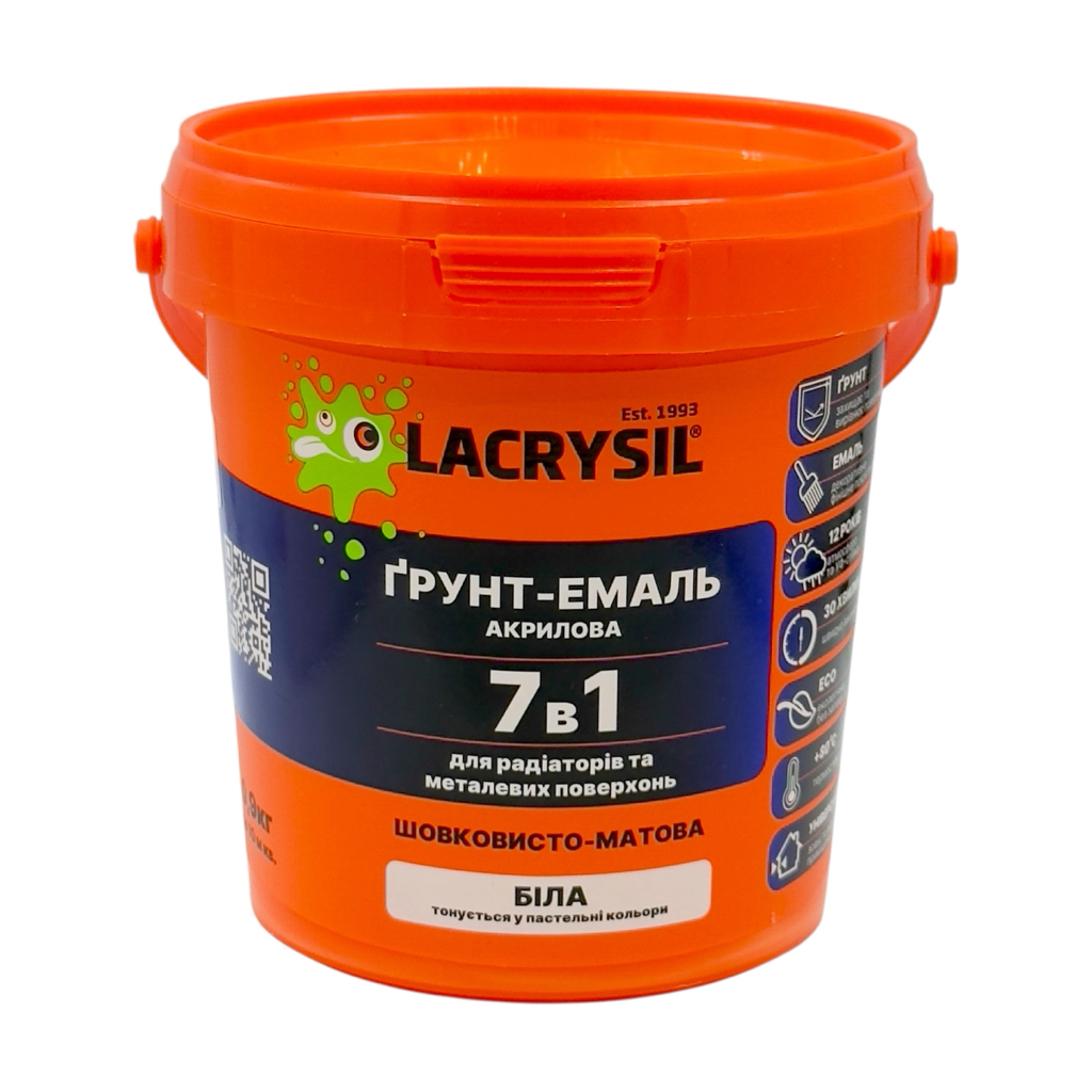 LACRYSIL Грунт-емаль акрилова для радіаторів та металу 7в1 0,9кг. (БІЛА)