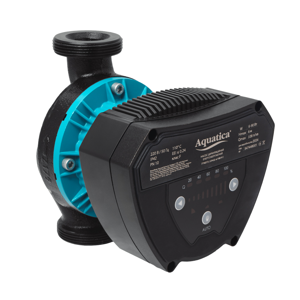 AQUATICA GPA32-6/180 IV Насос циркуляционный энергосберегающий 6-90Вт Hmax 6м Qmax 108л/мин Ø2