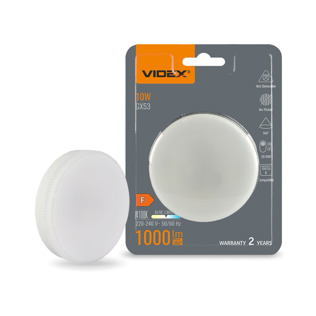 VIDEX LED-Лампа GX53 10W 4100K 1000Lm VL-GX53-10534