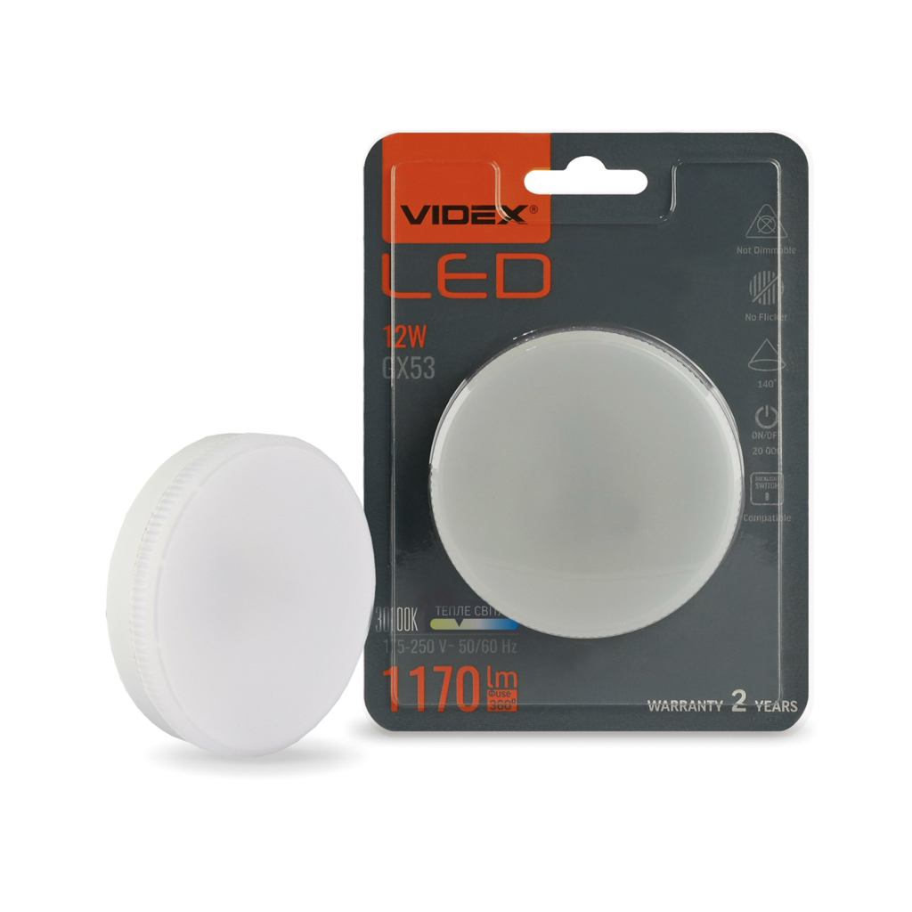 VIDEX LED-Лампа GX53 12W 3000K 1170Lm VL-GX53-12533
