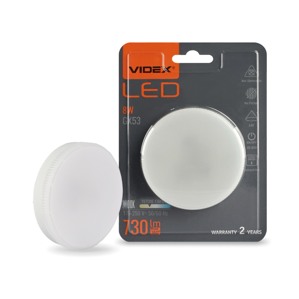 VIDEX LED-Лампа GX53 8W 3000K 1170Lm VL-GX53-08533