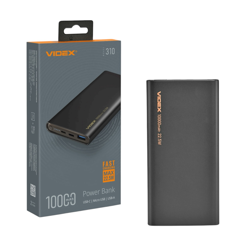 VIDEX VPB-310-B Power bank 10000mAh PD20W 22.5W Black