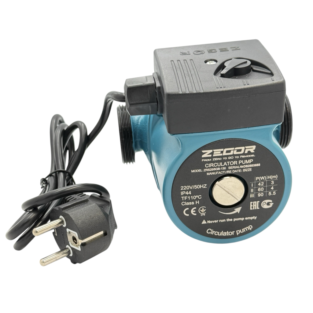 ZEGOR ZRS 25/6GB-130 Насос циркуляційний 90Вт Hmax 6м Qmax 60л/хв Ø1½