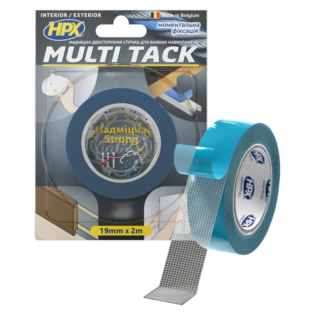 HPX Стрічка двохстороння MULTI TACK 19мм.*0,8мм.*2м. прозора (блістер) MTT1902