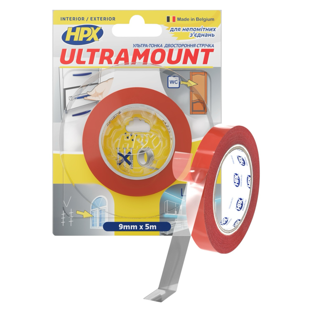 HPX Стрічка двохстороння ULTRA MOUNT 9мм.*0,2мм.*5м. прозора (блістер) UM0905