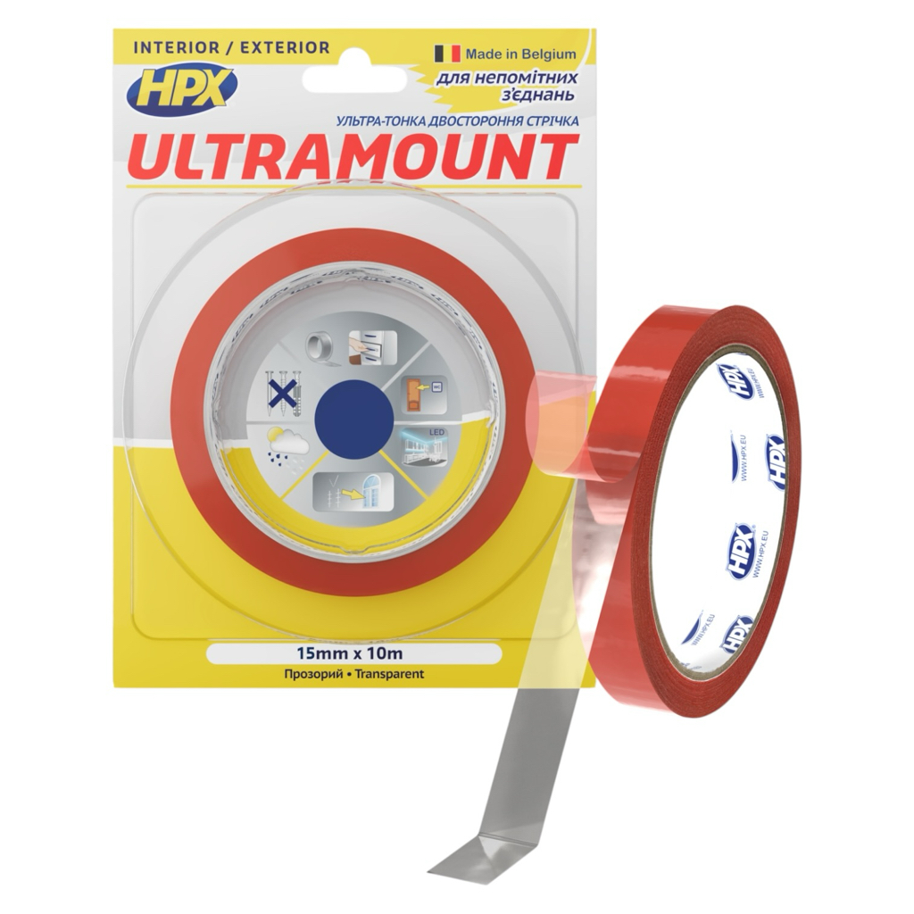 HPX Лента двухсторонняя ULTRA MOUNT 15мм.*0,2мм.*10м. прозрачная (блистер) UM1510