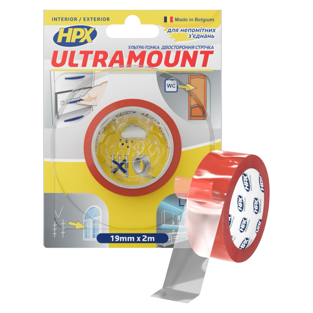 HPX Стрічка двохстороння ULTRA MOUNT 19мм.*0,2мм.*2м. прозора (блістер) UM1902