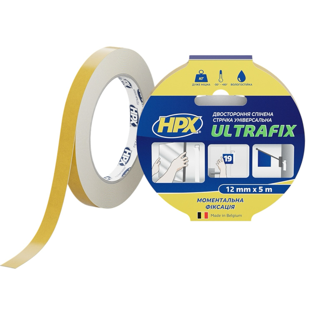 HPX Лента двухсторонняя ULTRAFIX 12мм.*1мм.*5м. белая (блистер) DSU1205