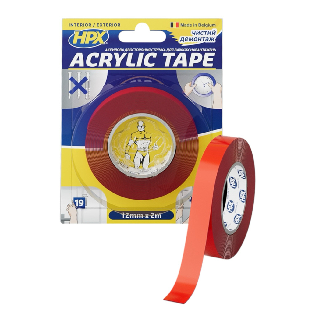 HPX Лента двухсторонняя ACRYLIC TAPE 12мм.*1мм.*2м. прозрачная (блистер) TT1202