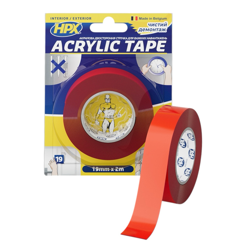 HPX Лента двухсторонняя ACRYLIC TAPE 19мм.*1мм.*2м. прозрачная (блистер) TT1902