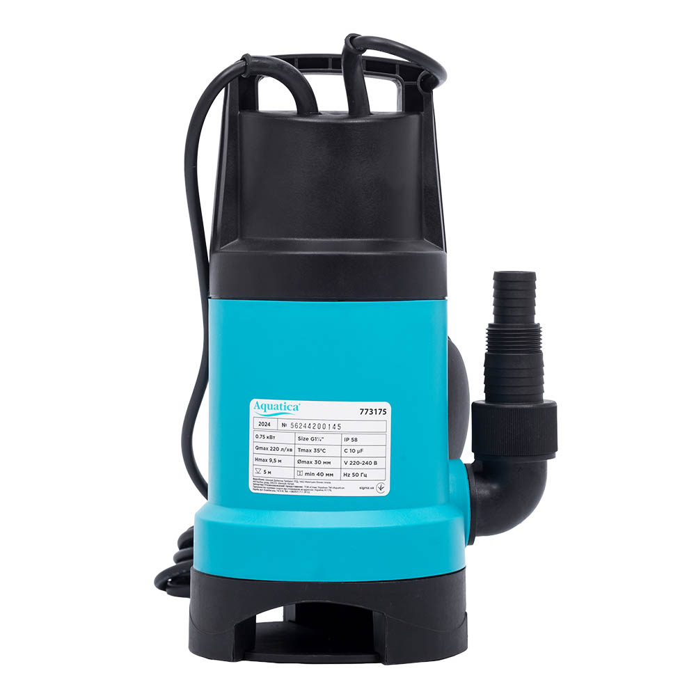 AQUATICA Насос дренажний садовий 0.75кВт Hmax 9.5м Qmax 220л/хв (част. до 30мм) 773175