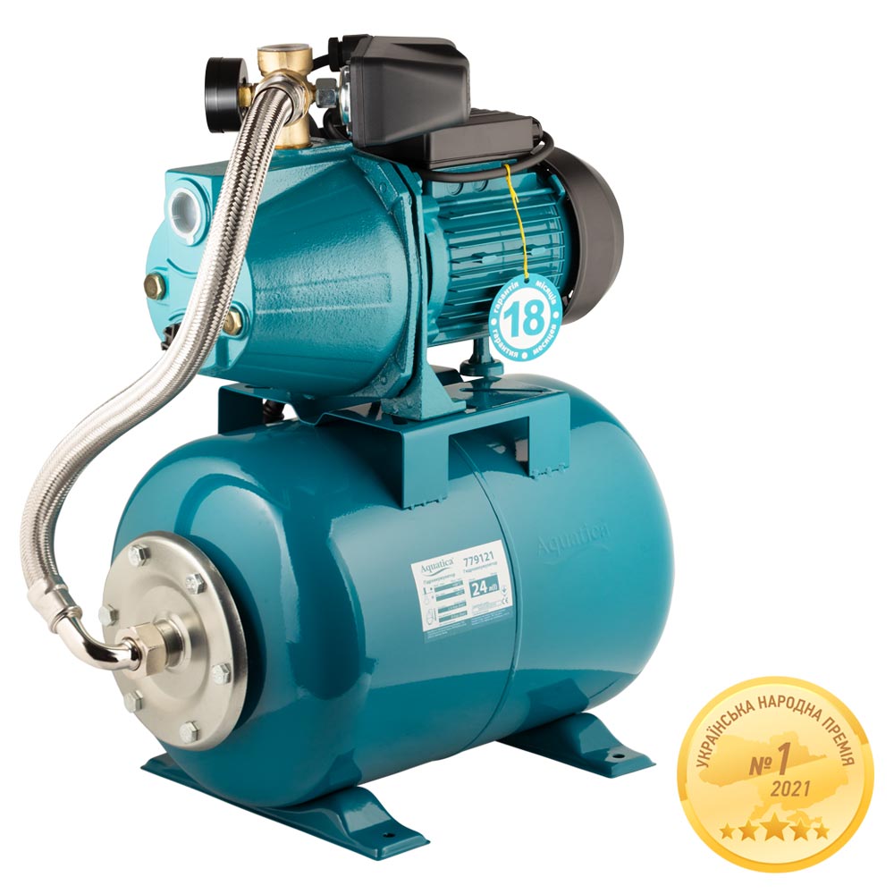 AQUATICA JETa100A5/UA Насосна станція 1.1кВт Hmax 55м Qmax 60л/хв (самовсмоктуючий насос) 24л Україна 775093/24