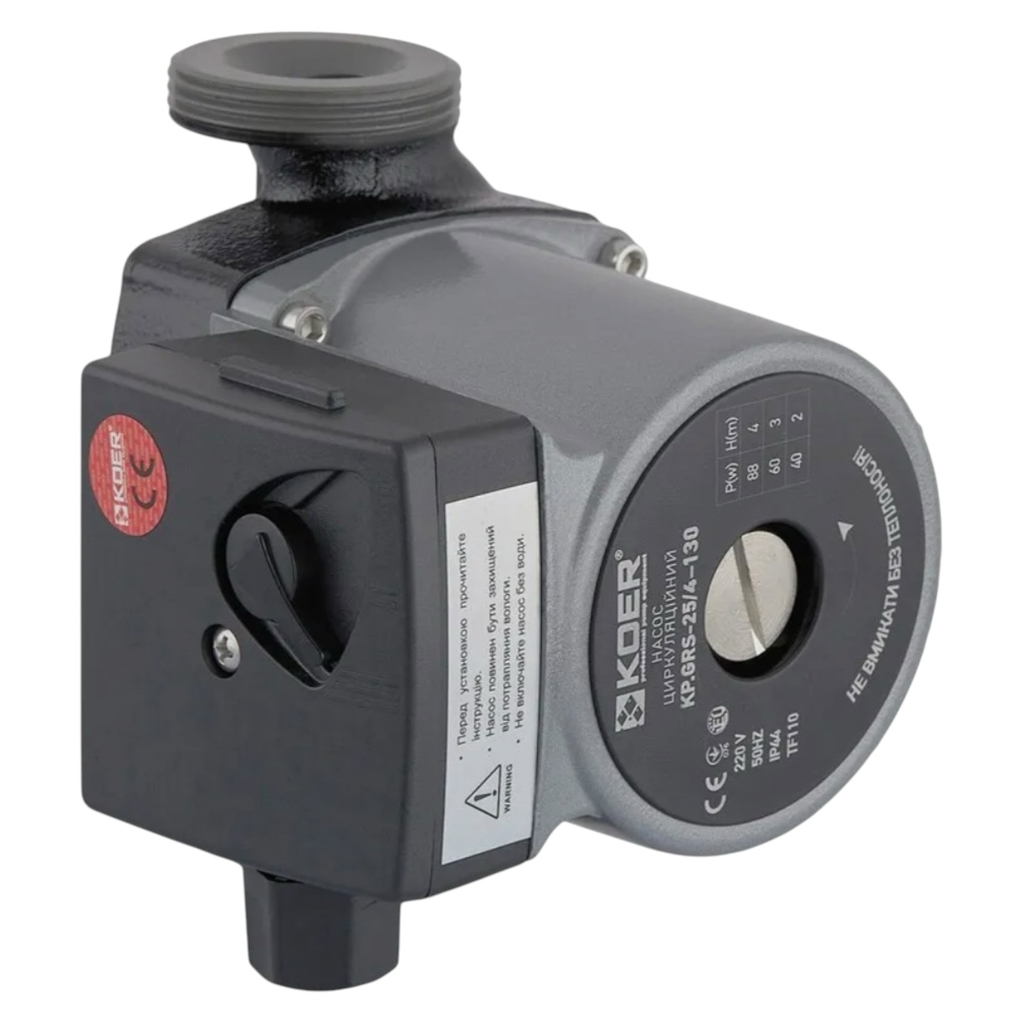 KOER KP.GRS-25/4-130 Насос циркуляційний 88Вт Hmax 4м Qmax 50л/хв Ø1 1/2