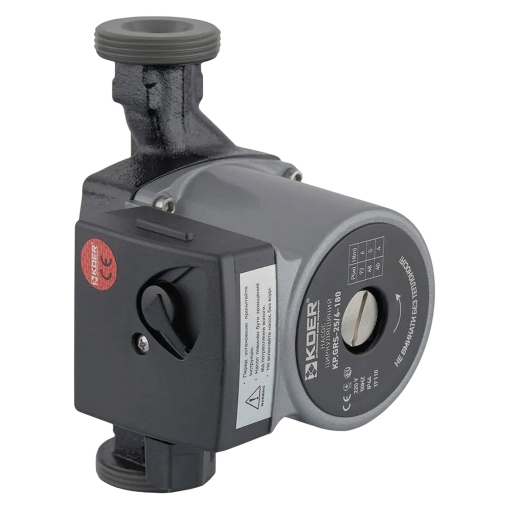 KOER KP.GRS-25 / 6-180 Насос циркуляційний 90Вт Hmax 6м Qmax 55л/хв Ø1 1/2