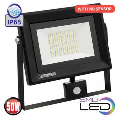 HOROZ LED-Прожектор з датчиком руху 220V 50W 6400K 4000Lm (чорний) PARS/S-50