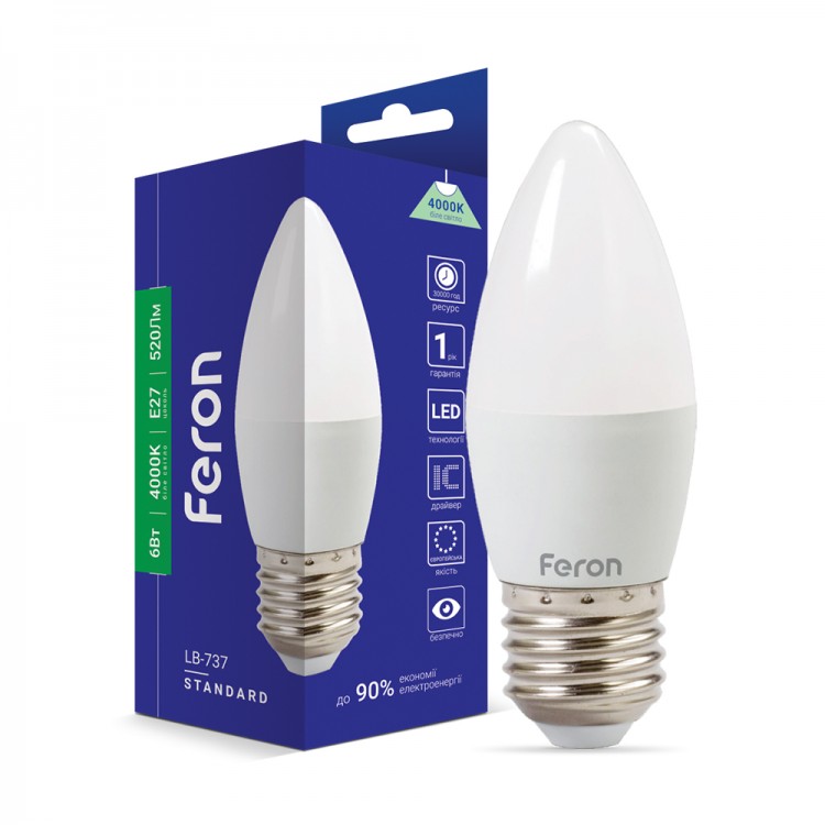 Feron LED-Лампа STANDART свічка 6w 4000K E27 LB-737