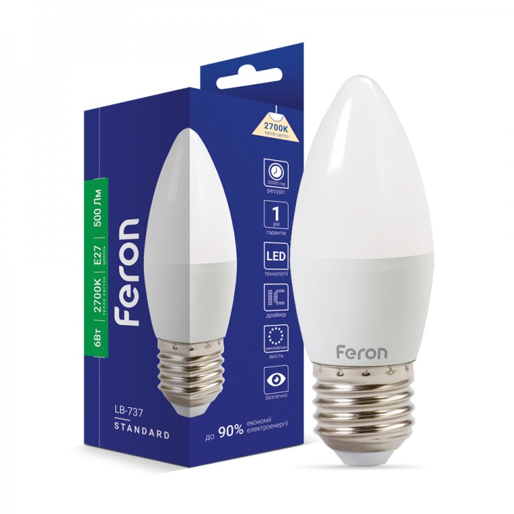Feron LED-Лампа STANDART свічка 6w 2700K E27 LB-737