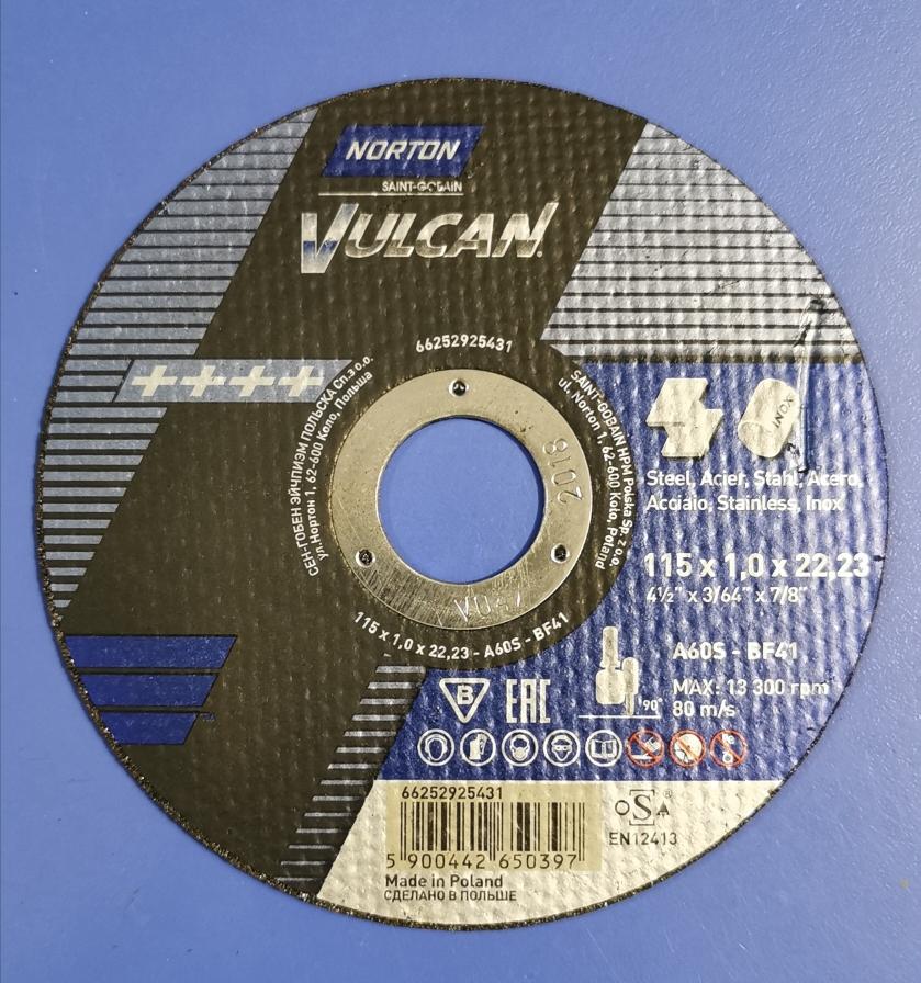 NORTON VULCAN Диск отрезной по металлу 115*1*22,2 70V101