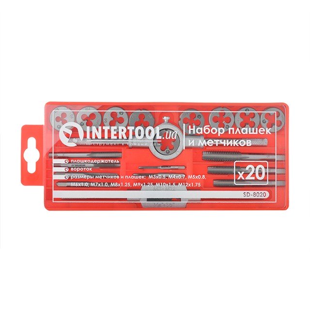INTERTOOL Набір плашок M3-M12 і мітчиків M3-M12, 20 од. SD-8020