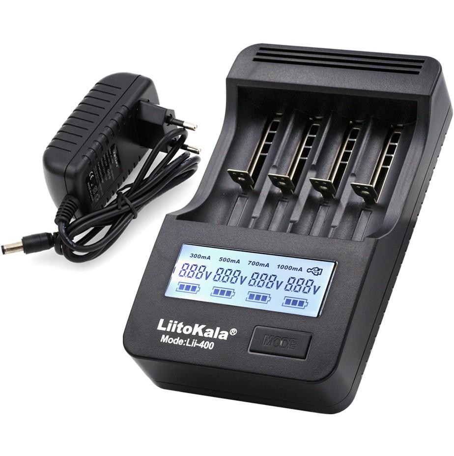 LiitoKala Зарядний пристрій для акумуляторів 4*18650, LCD дісплей Lii 400